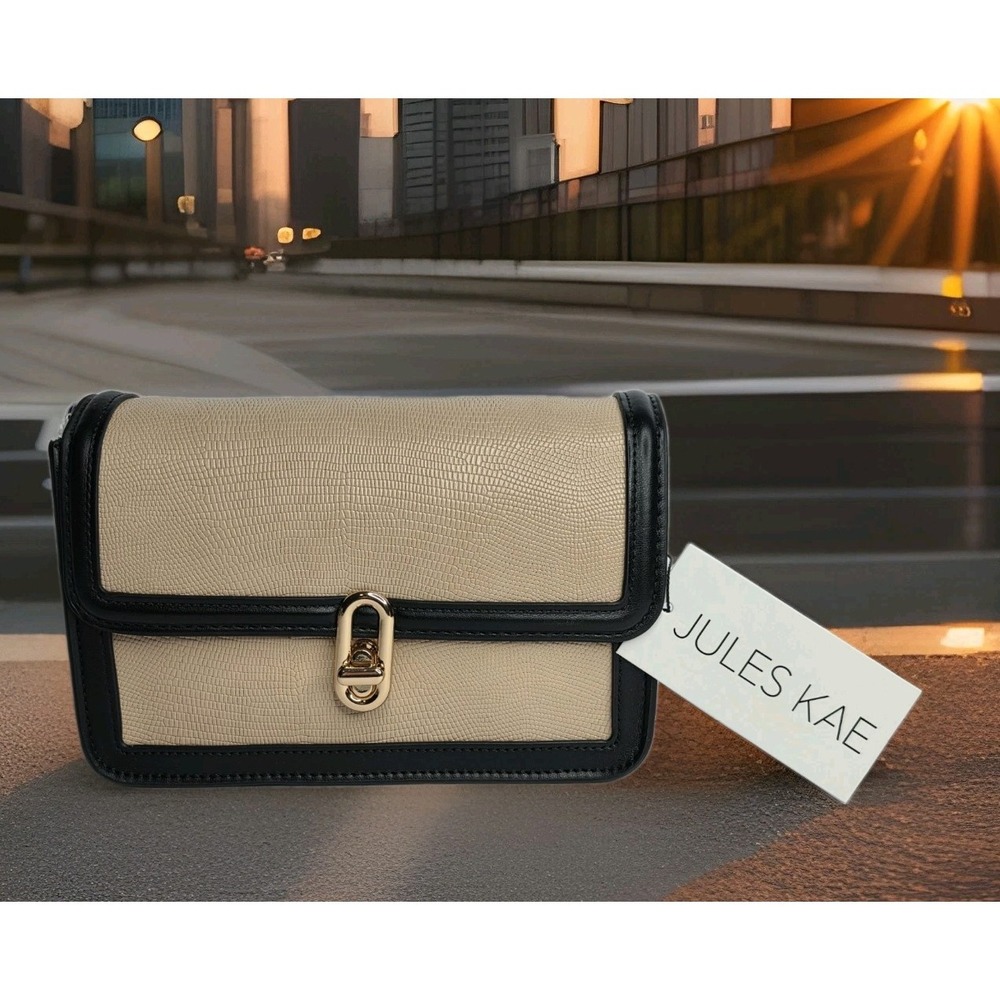 Jules Kae Mia Nude/Black Lizard Black Vegan Leather Crossbody Purse Preppy NWT